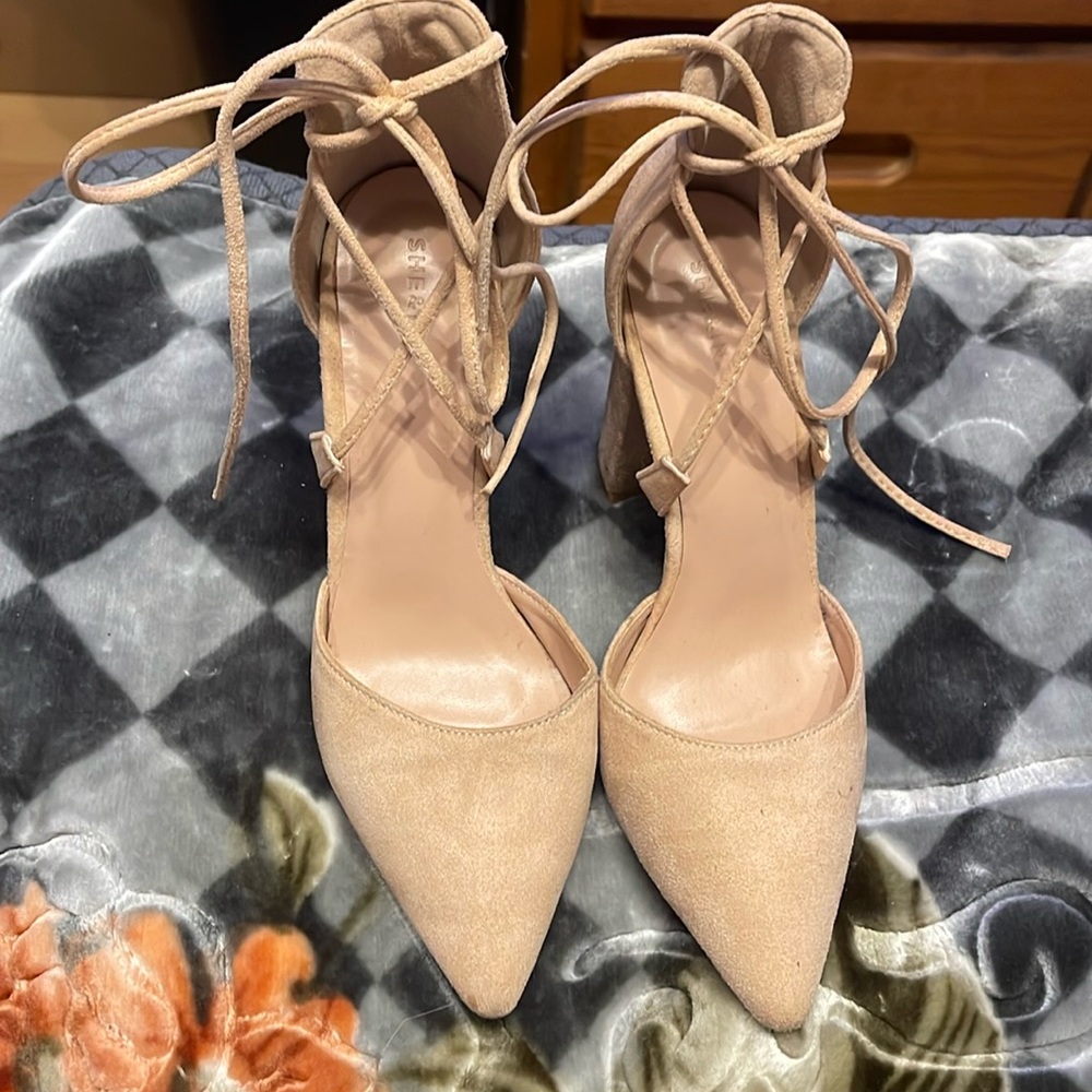 Cream closed heels with laces